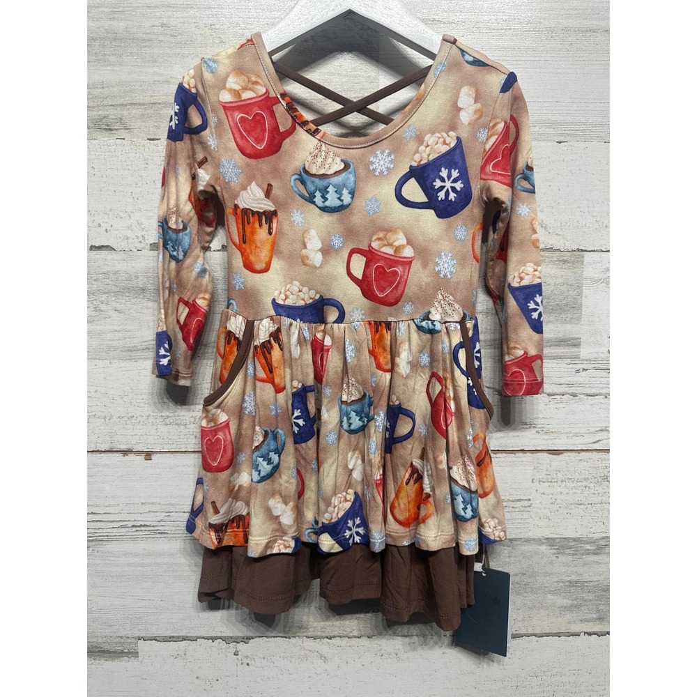 Hanlyn Collective Dress Girls 6-12m Brown Hot Cocoa Bamboo Holiday Ruffle NWT